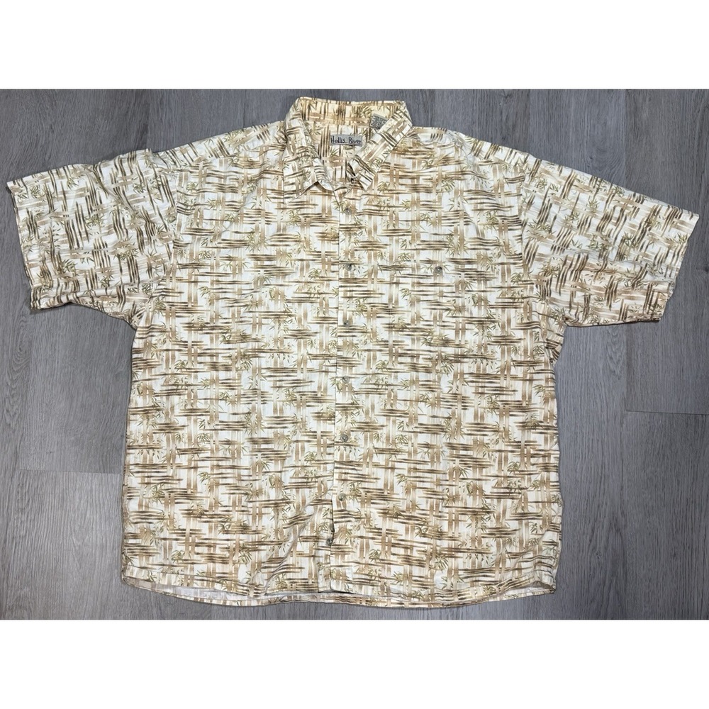 Hollis River Hawaiian Shirt Men's Size 2XL Bamboo Print Cotton Vacation Tropical